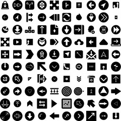 Wall Mural - Collection Of 100 Arrow Icons Set Isolated Solid Silhouette Icons Including Symbol, Design, Arrow, Set, Collection, Sign, Vector Infographic Elements Vector Illustration Logo