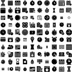 Collection Of 100 Deadline Icons Set Isolated Solid Silhouette Icons Including Calendar, Business, Deadline, Time, Date, Reminder, Event Infographic Elements Vector Illustration Logo