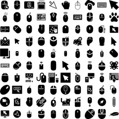 Wall Mural - Collection Of 100 Mouse Icons Set Isolated Solid Silhouette Icons Including Vector, Click, Symbol, Icon, Design, Illustration, Mouse Infographic Elements Vector Illustration Logo