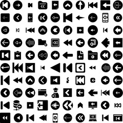 Wall Mural - Collection Of 100 Previous Icons Set Isolated Solid Silhouette Icons Including Arrow, Symbol, Web, Button, Vector, Icon, Previous Infographic Elements Vector Illustration Logo