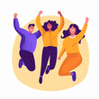 AI generated: Happy group of people jumping on a white background. The concept of friendship, healthy lifestyle, success. Vector illustration in a flat style