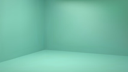 3d pastel corner studio wall background. Vector backdrop of empty turquoise angle room perspective shoot mock up. Abstract interior space for podium beauty mockup template. Green cosmetic stand.