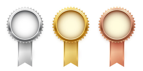 Wall Mural - gold, silver and bronze medals with ribbon set vector illustration. realistic isolated trophy and me