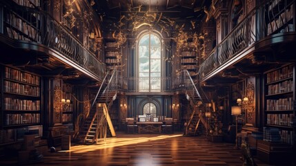  an old library with a lot of books Generative Ai