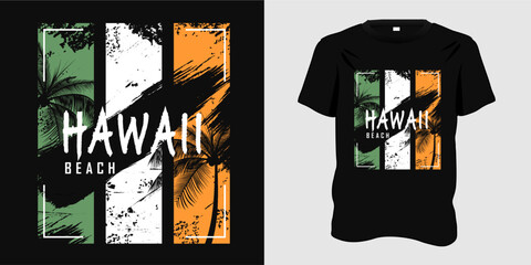 Hawaii vector graphic t-shirt design, template, poster, tropical print, tee, global swatches, clothes.