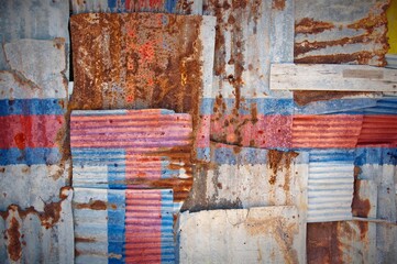 Sticker - Abstract background of the flag of the Faroe Islands painted on rusty corrugated iron sheets