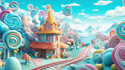 Wall Mural - 3D fantasy landscape candy land