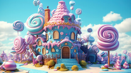 Wall Mural - 3D fantasy landscape candy land