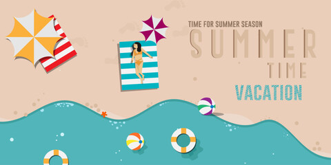 Wall Mural - Summer vacation Time for the summer season on the beach concept. Summer poster design vector illustration.
