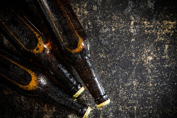 Canvas Print - Fresh beer in closed bottles.