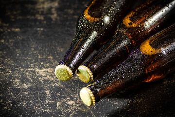 Canvas Print - Fresh beer in closed bottles.