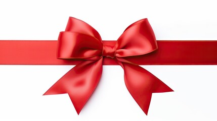 Red beautiful satin ribbon with a bow isolated on a white background