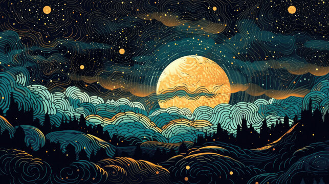 Craft a captivating digital illustration that invites viewers to embark on a celestial journey through the mesmerizing expanse of a starry night sky