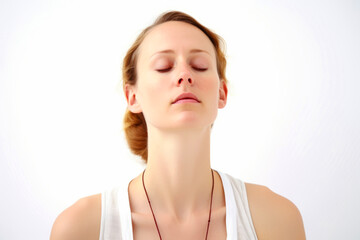 Portrait of a beautiful young woman with closed eyes on white background