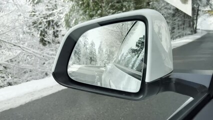 Sticker - Scenic view of the road surrounded by trees in the forest covered with snow