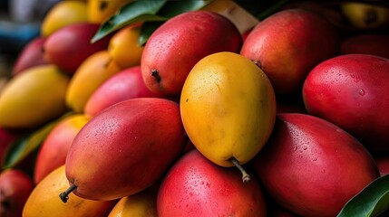 Wall Mural - Fresh Indian Mangoes at the supermarket, Indian summer season fruit, Generative AI
