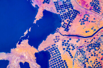 Wall Mural - the landscape of lake nasser and toshka lakes. digital enhancement. elements by nasa