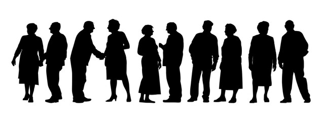 Vector illustration. Silhouettes of men and women of advanced age. Pensioners. Set of people.