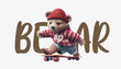 © Zaleman - Teddy bear on a skateboard rolling motion lettering . Generative AI