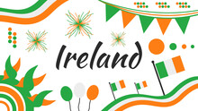 Ireland National Day Design. Irish Flag Theme Graphic Art Background With Green White And Orange Color
