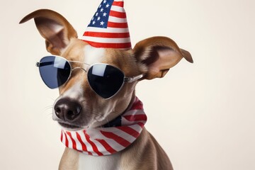 Dog wearing american flight. 4th july, American independence day.