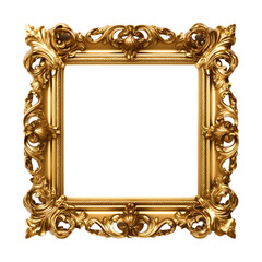 antique gold picture frame isolated with transparent background, generative AI