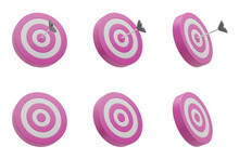 3d Pink Target With Arrow On Transparent Background, PNG
