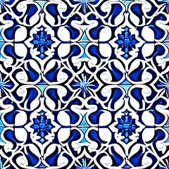Wall Mural - ethnic ceramic tile. Vector seamless pattern illustration. Kitchen design. blue vintage ornament - generative ai
