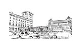 Fototapeta Londyn - Building view with landmark of  Rome is the capital city in Italy. Hand drawn sketch illustration in vector.