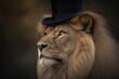 Majestic King of the Jungle in a Silk Hat: A Lion Wearing a Top Hat up Close: Generative AI