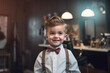 Child haircut salon. Portrait of happy child with beautiful haircut. Close-up. Generative Ai content
