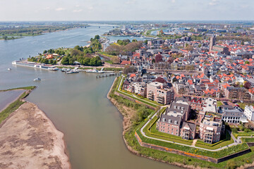 Canvas Print - Aerial from the historical city Gorinchem at the river Merwede in the Netherlands