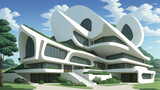 Fototapeta Londyn - futuristic building with curved shapes. generative ai