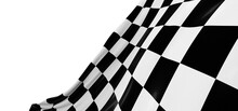 Black And White Checkered Curved Flag Or Ribbon, Sport Banner On Dark Background