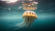 Endangered Jellyfish cruises in the warm water under sea Ai generated image