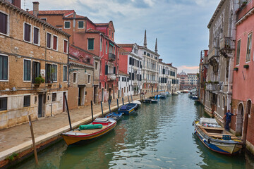 Canvas Print - Beautiful narrow canal with silky water in Venice