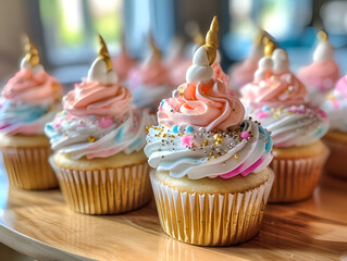 Wall Mural - Cute unicorn theme cupcakes. Ai generated