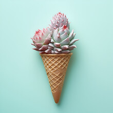 Cactus In A Cone On A Pastel Blue Background. Generative AI
