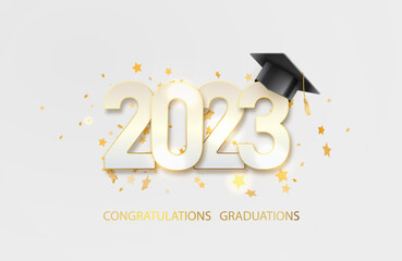 Wall Mural - Class of 2023 text for graduation gold design, congratulation event high school or college graduate. Lettering for greeting, invitation card.Vector