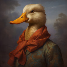 Portrait Of A Duck With A Scarf. Generative AI