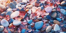 AI Generated. AI Generative. Summer Beach Cost Sea Side Pebbles Stones. Graphic Art