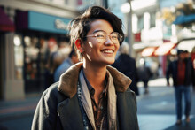 Portrait Of Young Asian Lesbian Woman On Street In San Francisco, California 