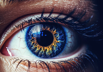 extreme close up of woman's blue eye - macro photography, extreme close up, studio lighting, high co