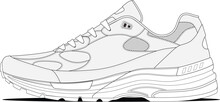 Vintage Running Sports Sneaker Vector Technical Cad Design Template Illustration