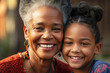 © Trinette Reed - Black grandmother and granddaughter portrait, closeup. Generative AI..