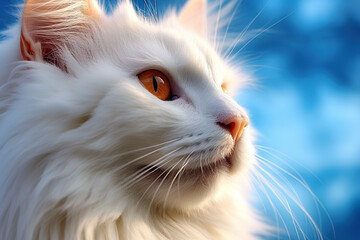 Wall Mural - A close up of a white cat with orange eyes. Generative AI.