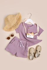 cotton t-shirt with shorts. stylish baby clothes and accessories for summer. fashion kids outfit. fl