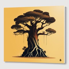 Baobab tree modern graphic design on light background Africa light color. Generative AI AIG16.