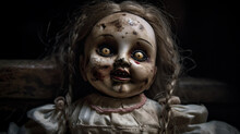 Ancient And Terrifying Dolls. Scary Toys. IA Generated.