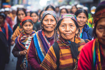 A colorful procession of indigenous people in Guatemala City, Guatemala, celebrating their rich cultural heritage. Generative AI.